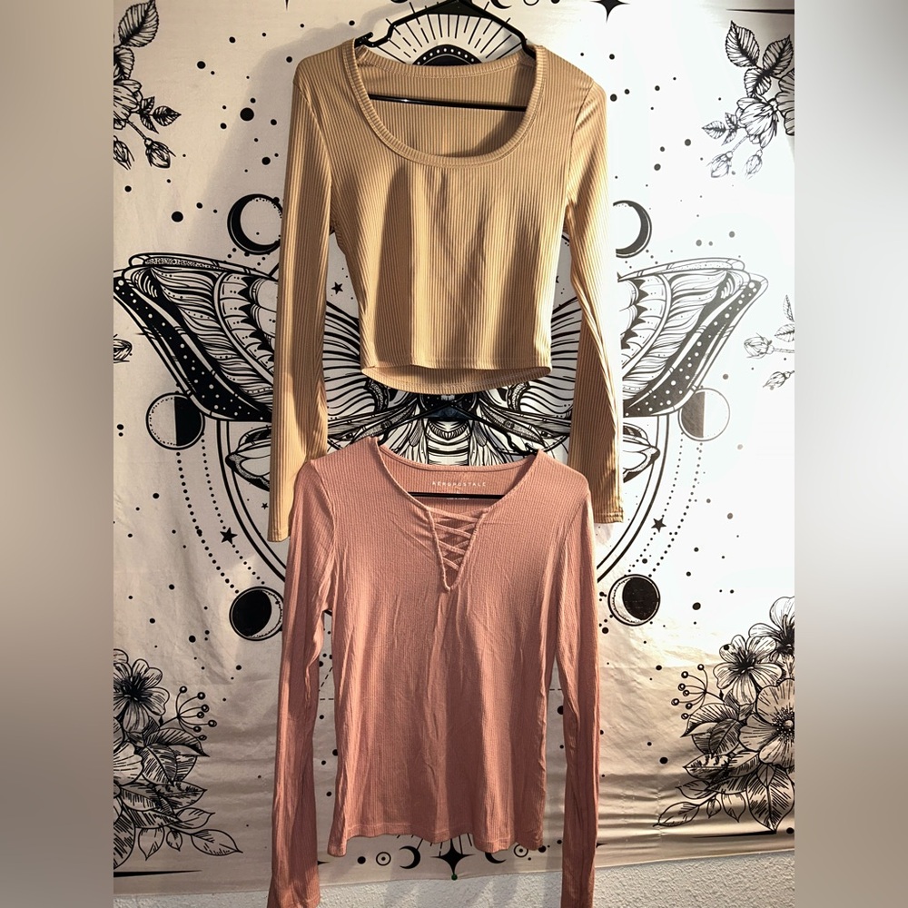 Elegant Beige Ribbed Long Sleeve Top bundle